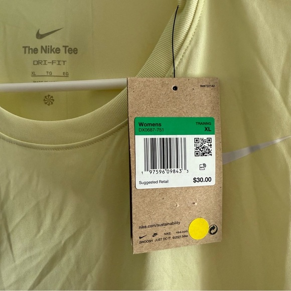 Women's Nike Tee DX0687 Thin Dri-Fit Polyester Legend T-Shirt NEW Yellow Size XL - Picture 3 of 4